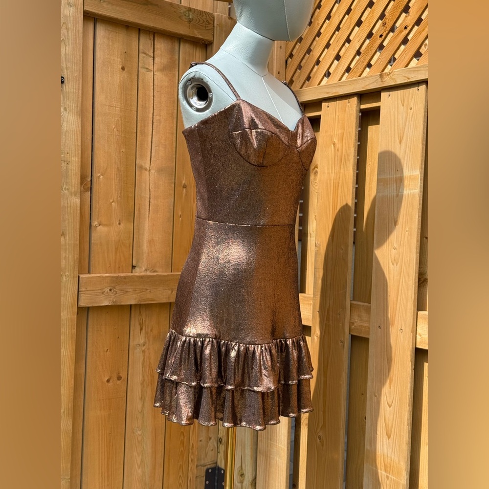 🆕 DRESS THE POPULATION 🧿 NWT Arden Fit and Flare Mini Dress, Brown Bronze Sz M - Picture 9 of 17